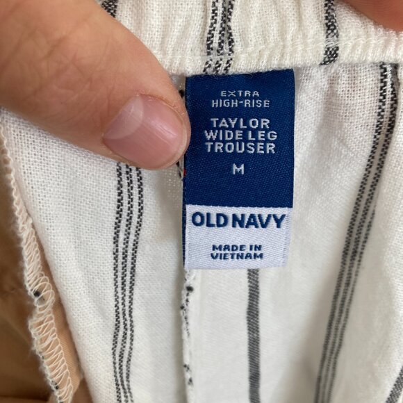 Old Navy Taylor Wide Leg Trouser Pants Wide Leg White Striped Beach Vacation Med - Picture 7 of 9